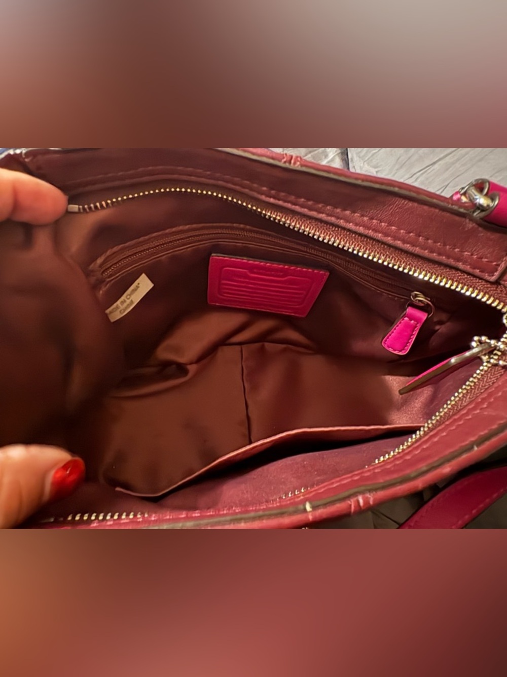 Coach Two-Tone Navy, Burgundy & Pink Quilted Leather & Suede Tote - Picture 4 of 5